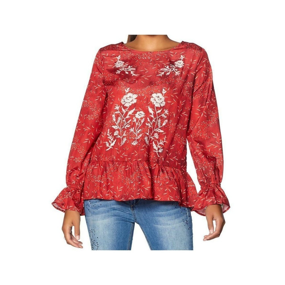 LaBellum by Hillary Scott Womens Pullover Ruffled Blouse Scarlet Red Medium Size